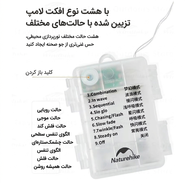 حالت های مختلف نورذهی ریسه ده متری نیچرهایک مدل CNH22DQ028